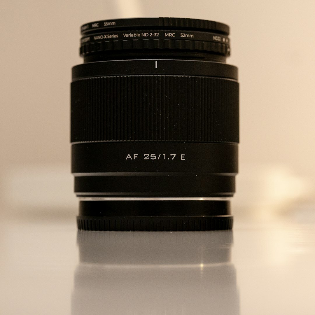 Close up of a camera lens with reflection