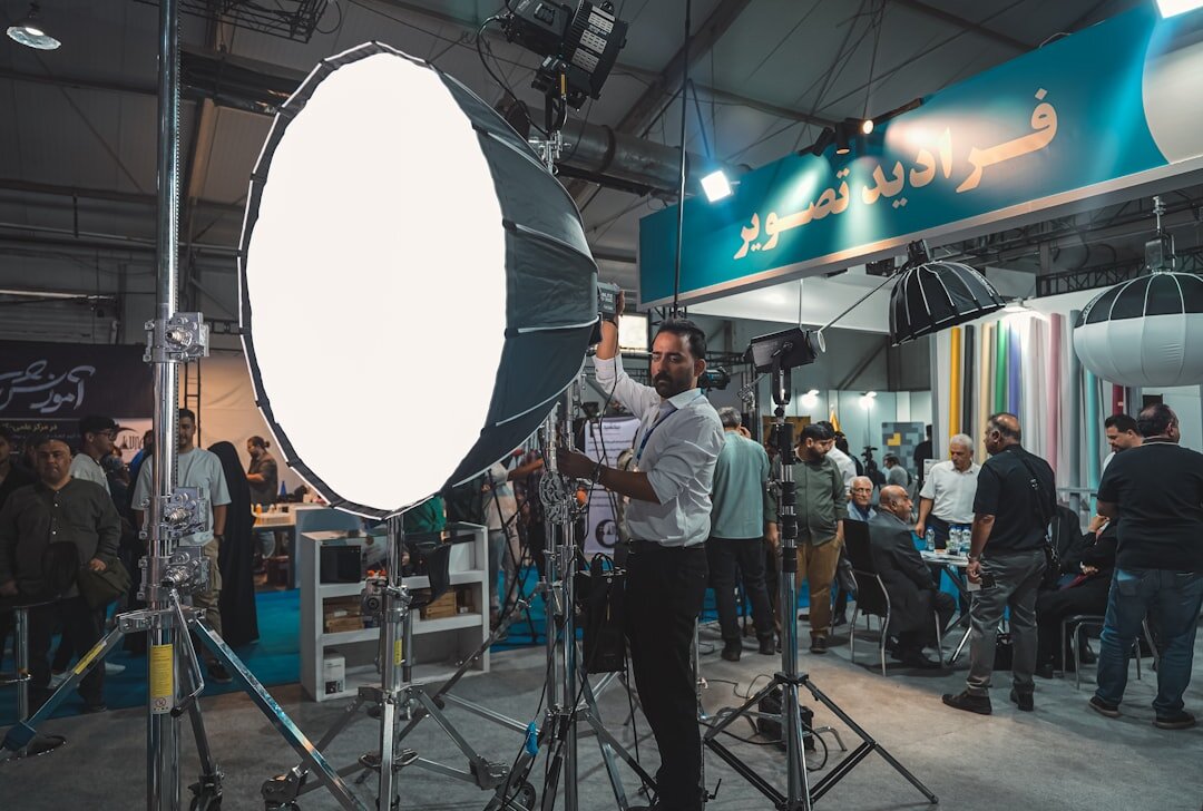 Softbox lighting equipment set up in a small studio